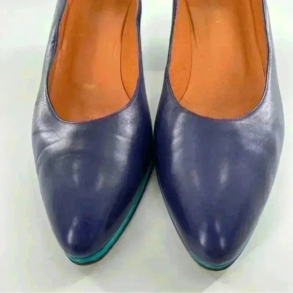 Ellen Tracy heels 8 N purple blue color block Italian leather 80s 90s vintage - Picture 3 of 12